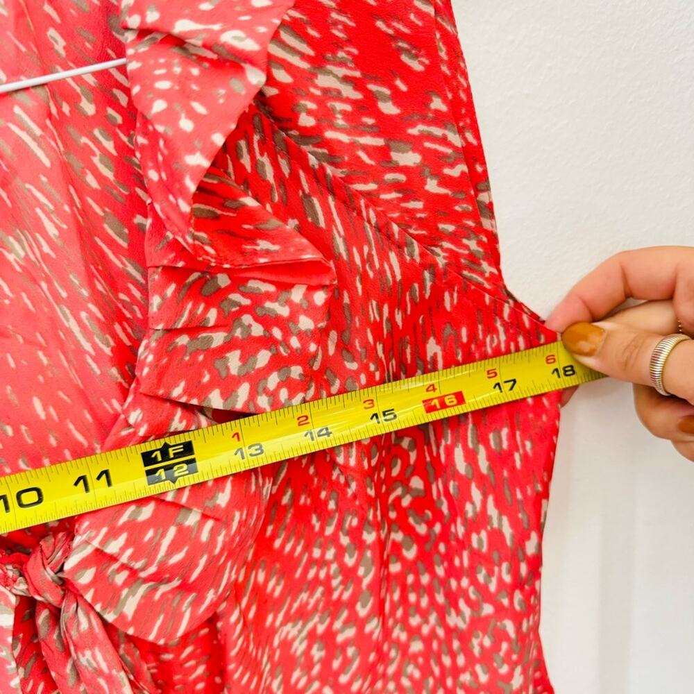 BANANA REPUBLIC Salmon Pink Cream Beige Print Neck Tie Button Tank Top Blouse S - Picture 12 of 14